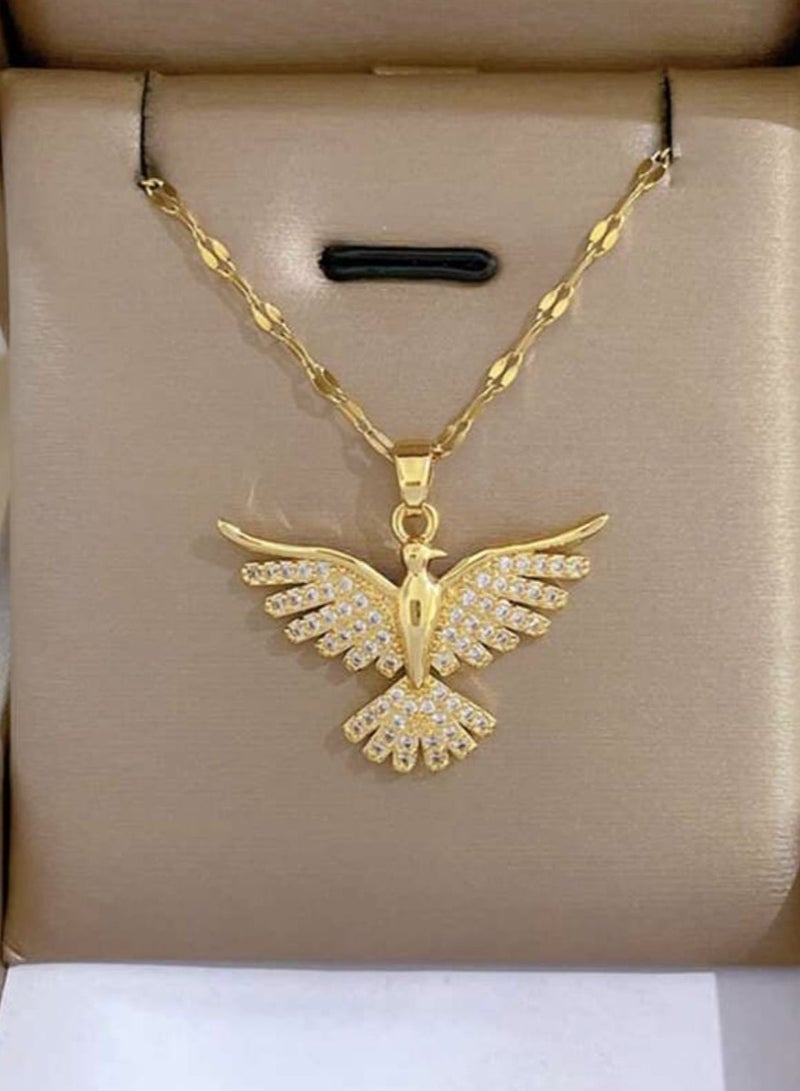 Stainless Steel Phoenix Bird Open Wings Pendant Necklace for Women Daily Wear One Piece - Image 4